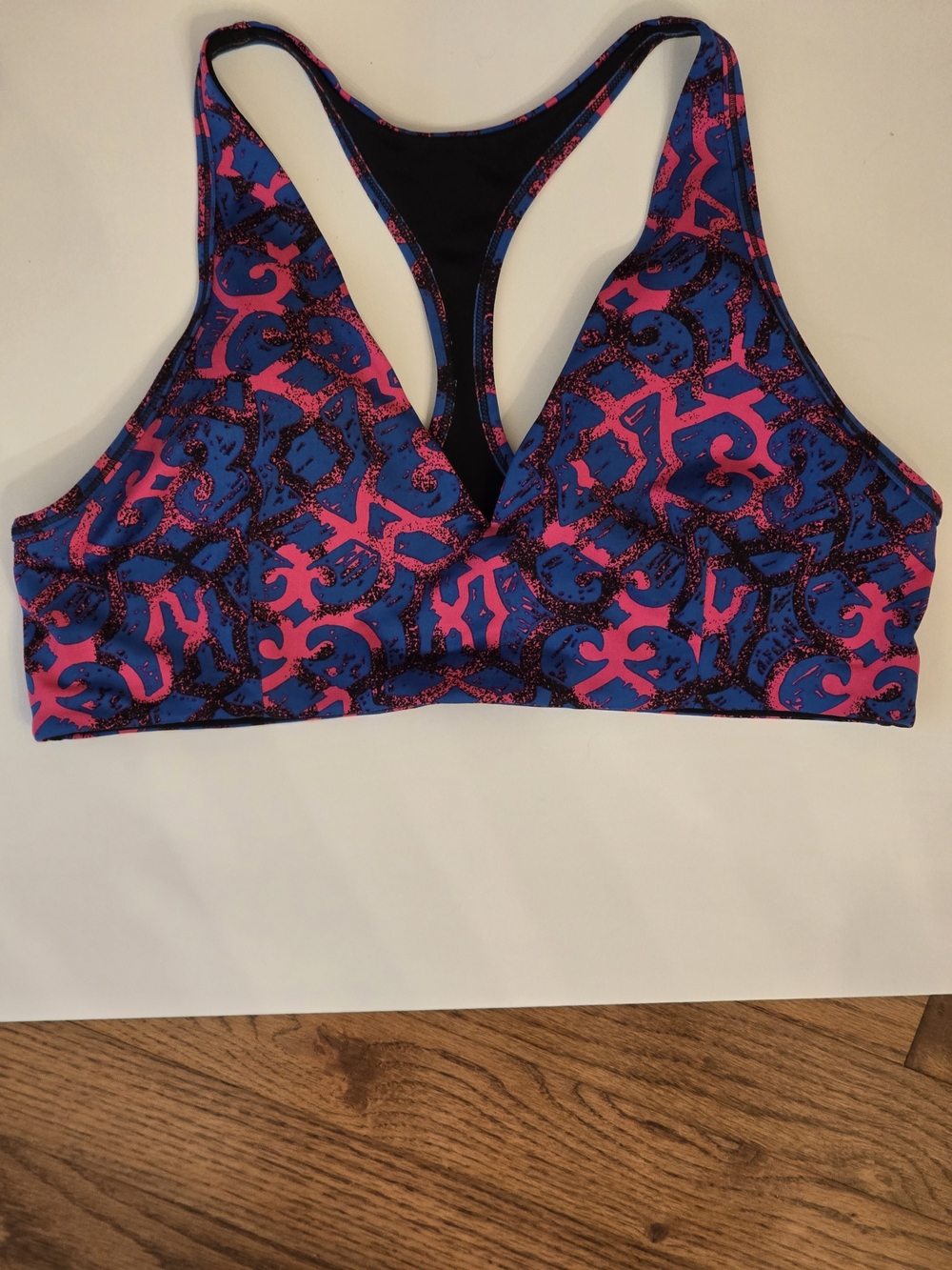 Zumba Fitness Pink & Blue Patterned Racerback Sports Bra Size XXL